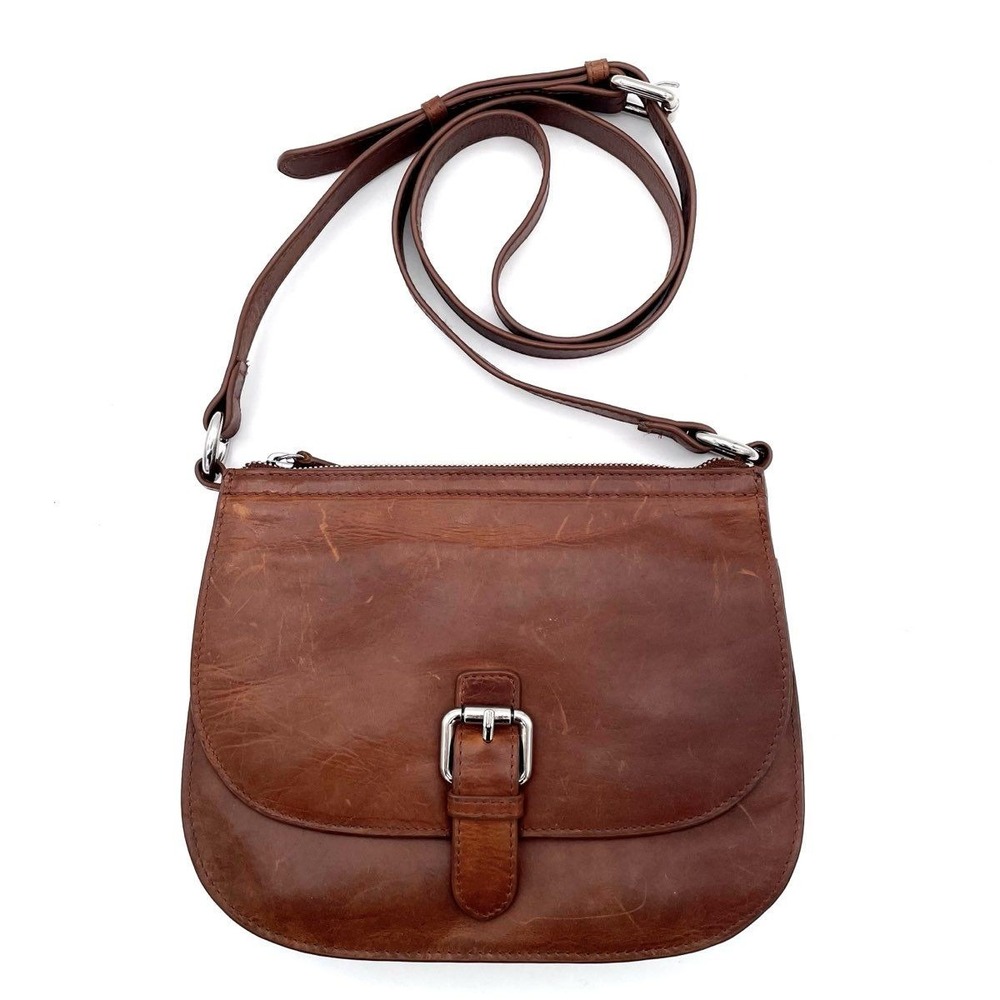 Vintage III New York Brown Leather Crossbody Bag RFID Buckle Flap Small